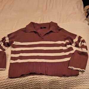 Striped Women's Sweater - Tan and White